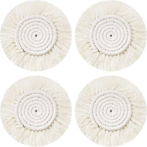 CSPARKV Dessous Verre Napperon Tissé Main, 4Pcs Ronds sous-Verres Tressé Coaster Macrame, Boho Tapis de Café Boisson Bière Tasse Table Antidérapant Résistantes à la Chaleur Décoration de Tabl (1/4)