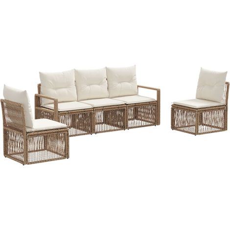 Gartensofa-set 5 pcs Beige Poly-Rattan vidaXL