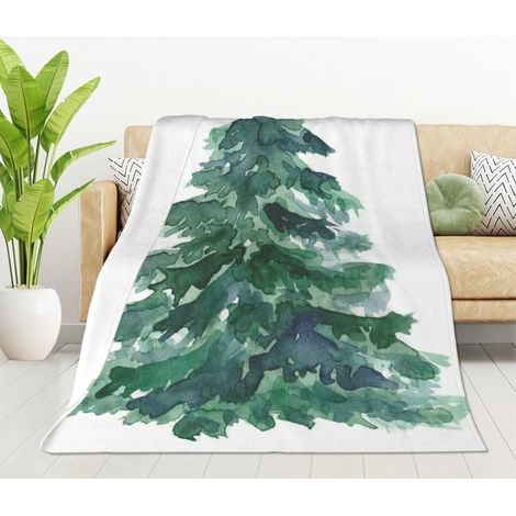 Couverture En Flanelle Microfibre - Arbre De Noël Aquarelle - Jeté Pour Canapé Salon Chambre - 101,6 X 127 Cm - 1 Pièce (1/5)