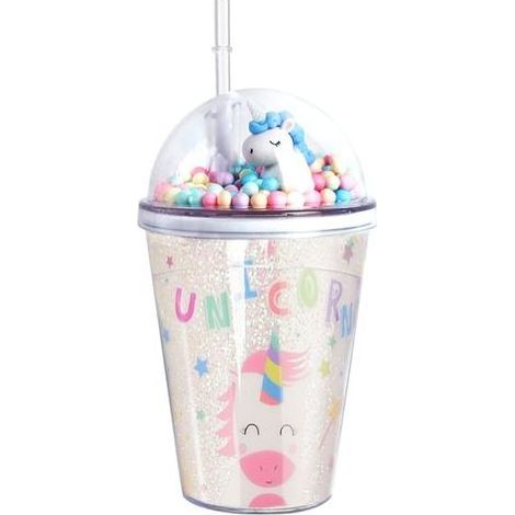 Becher mit Strohhalm und Deckel, 380 ml wiederverwendbare Wasserflasche für Mädchen, niedliches Einhorn, doppelwandig, BPA-freier Kunststoffbecher als Geburtstags- oder Weihnachtsgeschenk (Weiß) (1/5)
