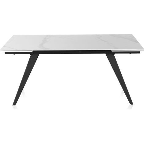 Ausziehbarer weißer Tisch mit Keramikplatte und schwarzen Metallbeinen 180/260 x 95 (1/5)