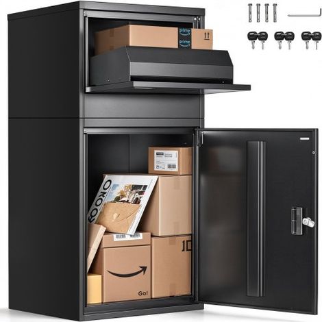 VEVOR Buzón de Correo para Paquetes de Exterior 500 x 398 x 980 mm Buzón con Cerradura de Acero Galvanizado con Diseño Antirrobo Resistente a la Intemperie para Hogar, Oficina, Porche, Negro (1/5)