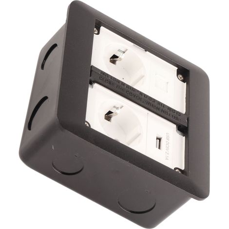 Prise de courant européenne multifonctionnelle à 2 prises, ignifugée et étanche, encastrée, 250 V, noire (1/5)