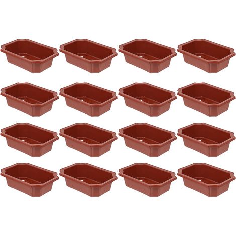 16 Pièces Jardinière Rectangulaire Vintage Rouge en Plastique pour Bonsaï et Plantes Succulentes, Résistante la Décoloration Dommages, pour Bureau et Intérieur (1/5)
