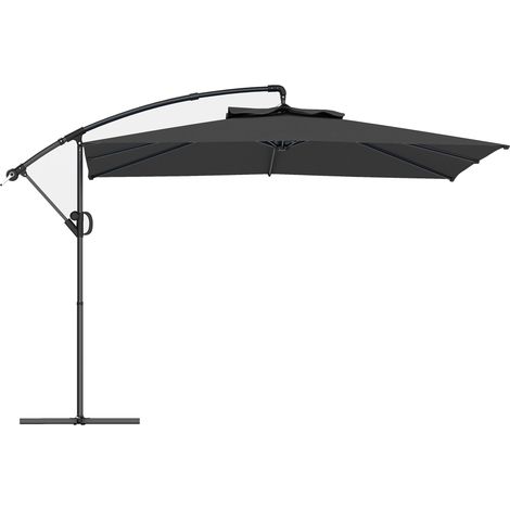 Parasol déporté carré 3 x 3 m avec manivelle. base croisée. parasol inclinable rotation à 360° toile 180 g/m² gris foncé