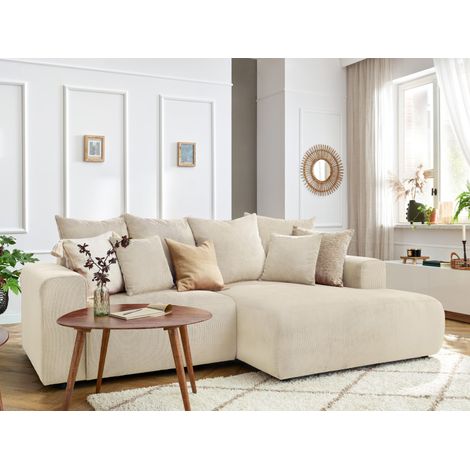 Bobochic – Canapé d'angle fixe 3 places en velours côtelé – Longueur 237cm – Largeur 147cm – Style moderne – Fabrication Pologne (1/5)