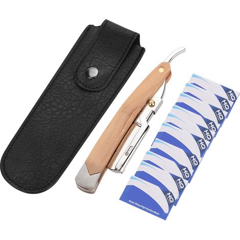 Lot rétro 10 lames rasoir pliant manche bois, soin visage homme outil nettoyage barbe coupe précision. (1/5)