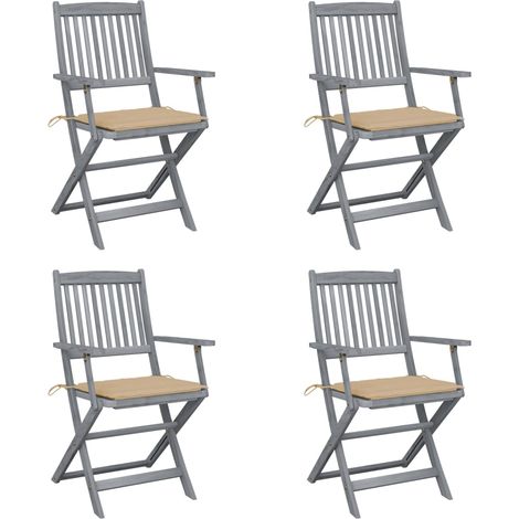 Lot de 4 Chaises de jardin pliables - Chaise d'extérieur pour terrasse/jardin avec coussins Bois d'acacia BV257506 - BonneVie (1/5)