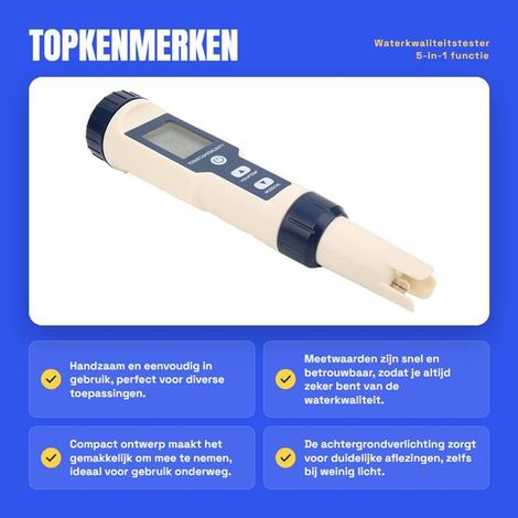 Dailygoods Misuratore portatile 5 in 1 per la qualità dell'acqua: tester di pH, tester di salinità, tester TDS/EC, retroilluminazione, precisione ± 2% (1/5)