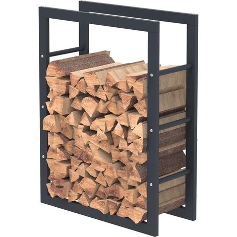 Bc-elec - HHWPF0017 Scaffale per legna da ardere in acciaio nero 80x60x25CM, scaffale per legna da ardere, scaffale per tronchi (1/4)