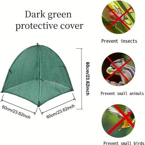 Housse de protection des plantes contre oiseaux et insectes, cloche anti-nuisibles pour fleurs et légumes, Composition : 1 pièce, avec 4 piquets,Couleur : vert kaki (1/5)