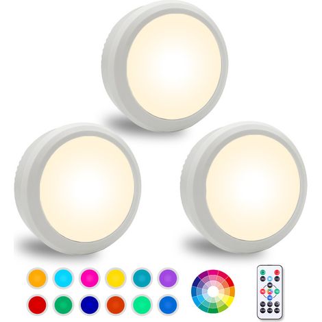 LED-Unterbauleuchte mit Fernbedienung – Dimmer, batteriebetrieben – 12 voreingestellte RGB-Farben mit Timer – 3er-Pack