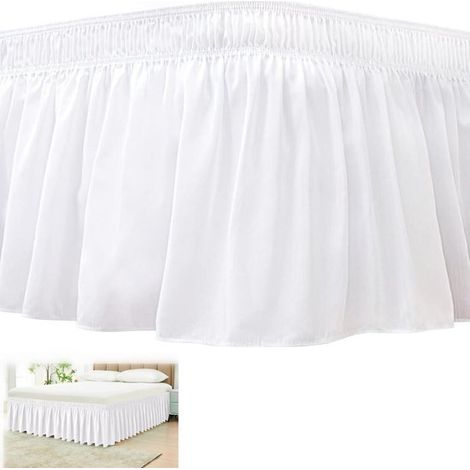 Jupe de lit élastique, jupe de lit d'angle, jupe de lit, ourlet de 45 cm, couvre le matelas et le sommier, 200 x 200 cm, protège-matelas, blanche (1/5)
