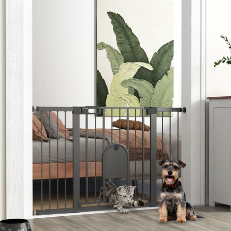 Barrière de sécurité pour chien avec petite porte pour escaliers et portes, 75-131 cm, avec 3 extensions, noire (1/5)