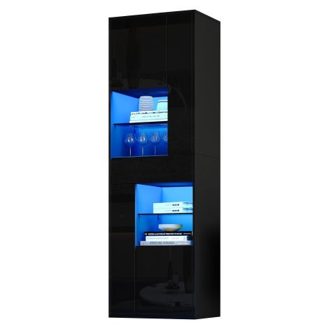 Credenza/Mobiletto espositivo 55 × 38 × 170 cm, mobile alto con un cassetto e quattro ante, con illuminazione a LED, nero