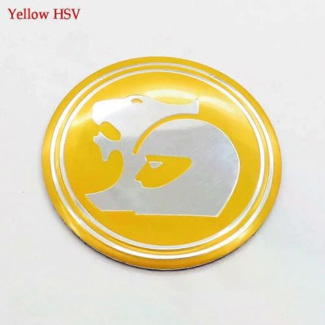 Quatre enjoliveurs de roue de 56 mm avec logo HSV, emblèmes de jante, autocollants, autocollants décoratifs individuels, accessoires (jaune). (1/3)