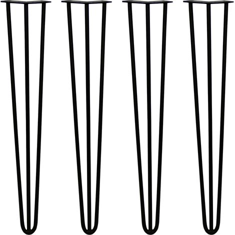 SKISKI LEGS - 4 Pieds de Table en Épingle à Cheveux 71cm 3 Tiges en Acier Noir Épaisseur 12mm