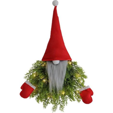 Weihnachtskranz mit Lichterkette, 40 x 55 cm, mit einem gesichtslosen Gnom-Motiv, ideal zum Dekorieren einer Haustür, eines Restaurants, einer Bar oder eines Eingangsbereichs. (1/5)