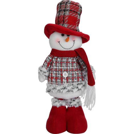 Bonhomme de neige - Rétractable - Hauteur maximale 12 cm - En flanelle - Pour décoration intérieure table étagère chevet réfrigérateur - Lot de 1