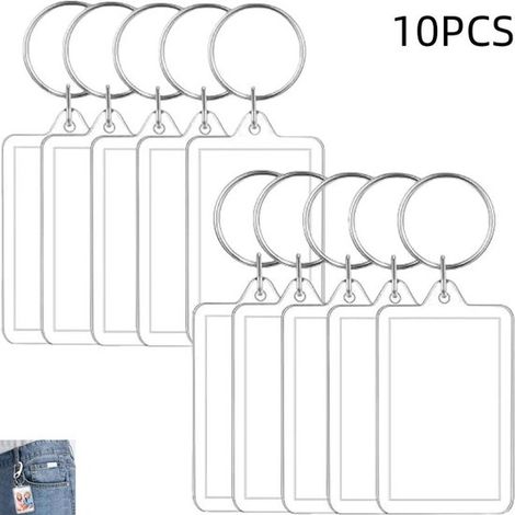 Paquete de 10 llaveros con marco - Llaveros acrílicos lisos - Ganchos rectangulares transparentes - Ideales para el hogar, proyectos de bricolaje y manualidades - 7,7 x 5,2 cm - Transparentes (1/4)
