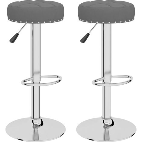 Juego de 2 taburetes de bar sillas altas en tela gris oscuro botones decorativos estructura de acero DEC029709