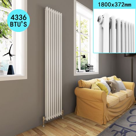 ELEGANT 1800 x 372 mm White Vertical Traditional Column Radiator Double Panel Designer Cast Iron Style Radiator + Chrome Thermostatic Radiator Valves (1/5)