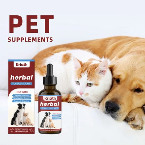 Complément alimentaire liquide à base de plantes pour animaux de compagnie - Nourrit et hydrate la peau et le pelage des chats et des chiens - Nettoie et soigne - 60 ml (1/5)