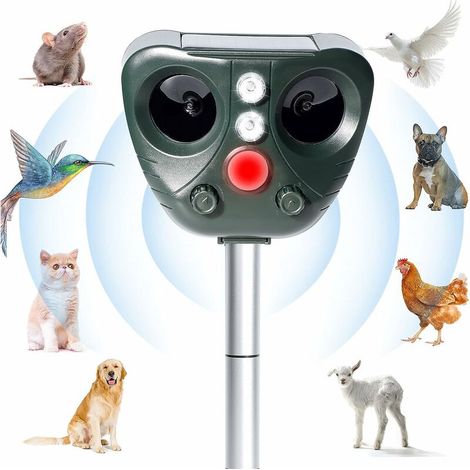 Répulsif Chat Ultrason Solaire Exterieur Répulsif Animaux Fréquence Réglable Répulsif à Ultrason Sonore Imperméable Prévenir Chiens Chats Fox Squirrels Souris pour Jardins, Champs, Pépinières (vert)，G (1/5)