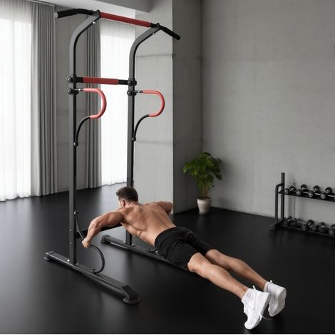 Power Tower regolabile 171-219 cm con barra per trazioni e dips, nero/rosso DESVIAE (1/5)