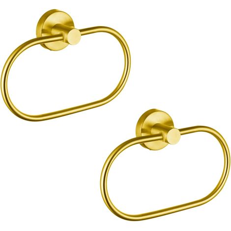 Lot de 2 anneaux porte-serviettes dorés - Porte-serviettes mural moderne en acier inoxydable - Accessoires de salle de bain (1/5)