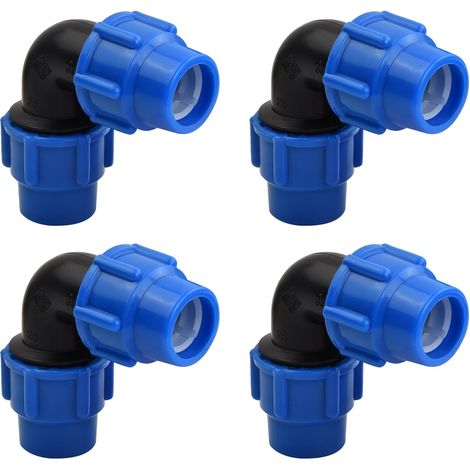 4 Pièces Raccord Coudé à 90 Degrés pour Tuyau d’eau PE de Compression, Connecteur Compatible avec Tuyaux en Polyéthylène PE80 et PE100, Raccords de Plomberie Coudés PN16, 25mm x 25 mm