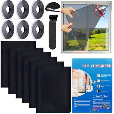 Lot de 6 Moustiquaires Fenetre, 130x150cm, Coupe, Polyester, Auto-Adhesif, Insectes, Protection (1/5)