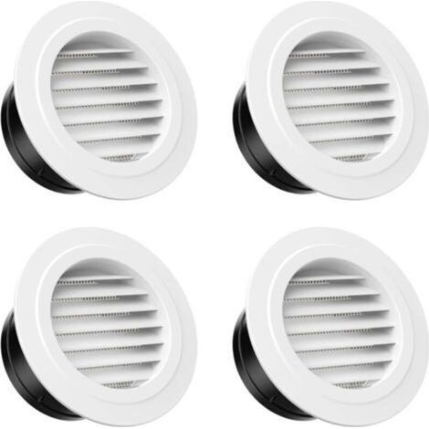 Set mit 4 runden Lüftungsgittern, Kunststoff-Lüftungsschlitzen mit Moskitonetz, Lüftungsgitter für Bad, Küche, Büro, Weiß, 100 mm