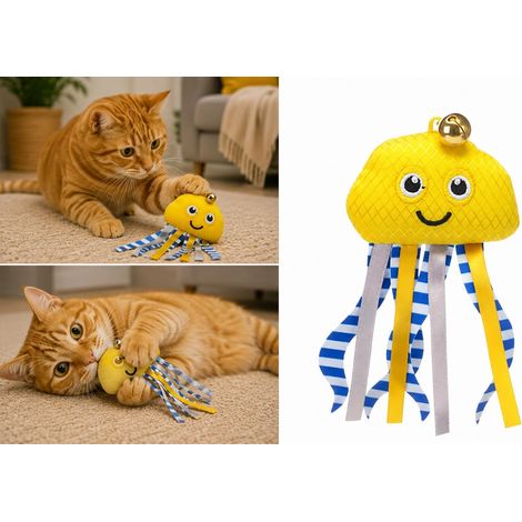 Jouet pour Chat - Flamingo Strellow Poulpe Jaune en Tissu avec Rubans et Catnip 6,8cm (1/5)