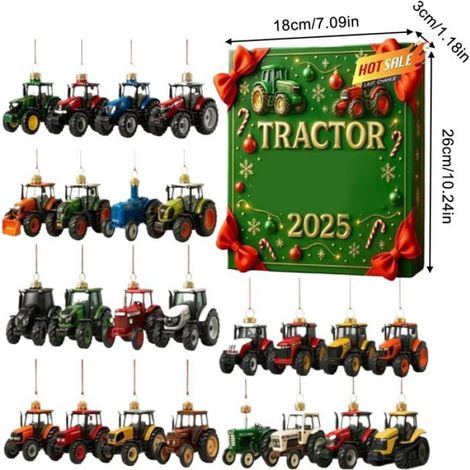 1 Calendrier de l'Avent, Acrylique, Motif Tracteur, 24 Jours, Décoration Noël, Famille