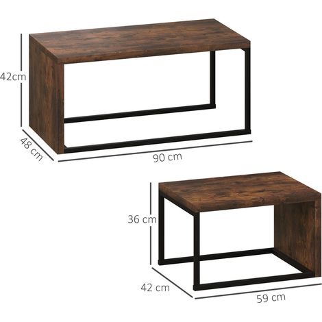 Lot 2 tables basses imbriquables multifonction,socle métal noir et marron,design élégant pour salon (1/5)