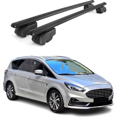 OMAC Aluminium Dachträger Querträger für Ford S-Max II 2015-2023 – City Crash – ISO/PAS 11154:2006 – Abschließbar – Max. 75 kg – 2 Stangen Schwarz