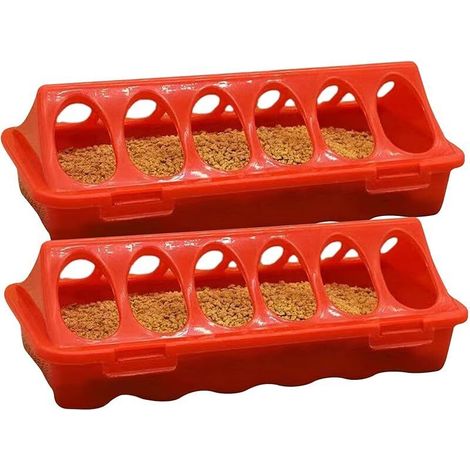 2 Pieces Mangeoire À Poussins Cailles, Mangeoire À Poule À 6 Emplacements, Abreuvoir Poussin Distributeur d'eau De Poulet pour Pigeon Perroquets Poussins Caille Canard Oiseau 20x9x6.5 Cm (1/5)