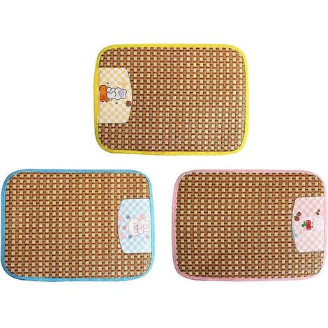 Tapis rafraîchissant pour chats et chiens, tapis de sieste d'été en rotin tissé naturel et respirant, taille S, jaune (1/4)