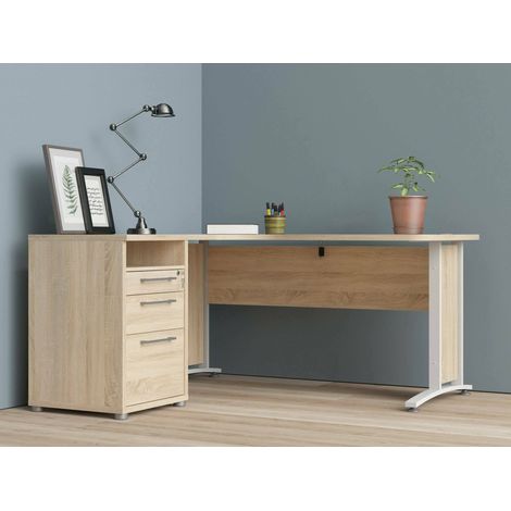Dmora - Scrivania Alfango, Scrittoio multiuso, Tavolo per ufficio porta PC, Piano di lavoro, 159x151 h75 cm, Quercia e Bianco (1/5)