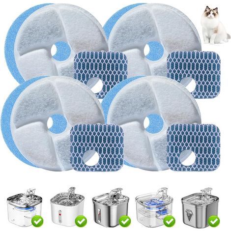 Pack of 4 Replacement Filters for Cat Water Fountain Model F120, Triple Action Activated Carbon Filtration System for Fresh and Clean Water (1/5)