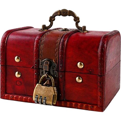 Coffre au Trésor en Bois Vintage Mini avec Serrure, 16cm, Marron (1/5)
