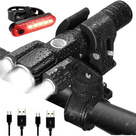 Kit de luces recargables súper brillantes para bicicleta: potentes luces delanteras y traseras, ideales para ciclismo nocturno, para bicicletas de carretera y de montaña. (1/4)