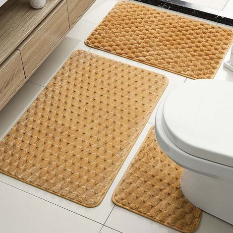 LAN Velours rectangulaire kaki 5080cm écaille de tortue Ensemble de tapis de bain en peluche à motif carapace de tortue, ensemble de trois pièces, absorbant, antidérapant, facile à nettoyer. (1/5)