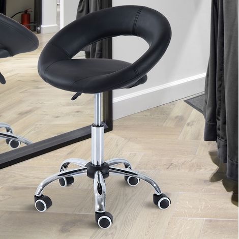 Sgabello da lavoro 50x54x66-78 cm nero in similpelle con altezza regolabile e ruote (1/5)