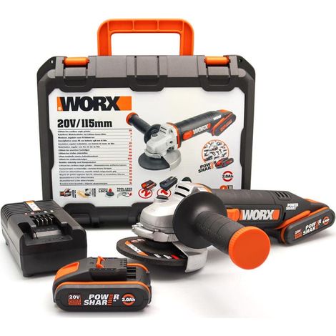 WORX Wx800 Smerigliatrice Angolare A Batteria 20V, Impugnatura Supplementare, Nero, 34 x 12.5 x 27.4 cm (1/5)