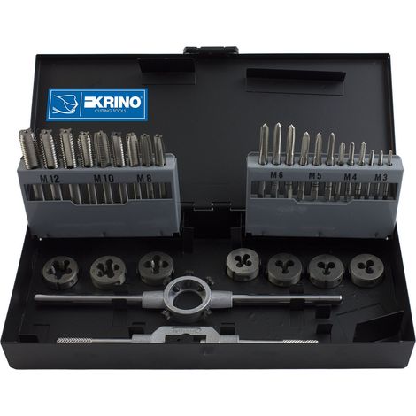 KRINO 17020501 Set 30 Pezzi Maschi E FILIERE HSS M 3÷12, Acciaio (1/2)