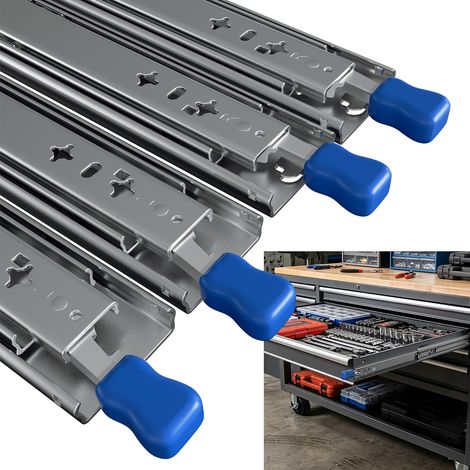 Jiubiaz Set di 4 guide telescopiche per cassetti, 1050 mm x 53 mm, bloccabili, estrazione totale, acciaio Q235, portata 84 kg/coppia (1/5)