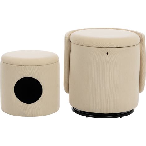 360° drehbarer Cord-Sessel mit Stauraum, beige, 42 x 42 x 75 cm, MODENUIT (1/5)