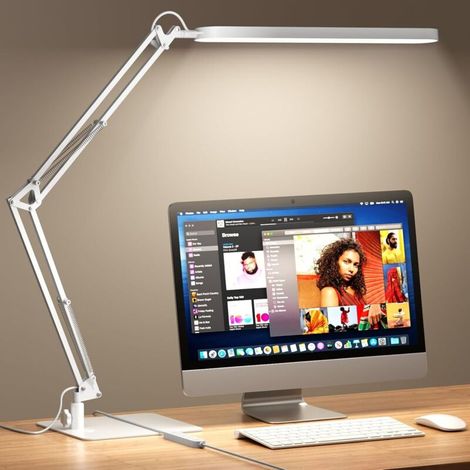 SKYLEO Schreibtischlampe – Ultradünner Fuß und verstellbarer Gelenkarm, Timer-Funktion, Memory-Funktion, 1300 lm, 12 W, Weiß